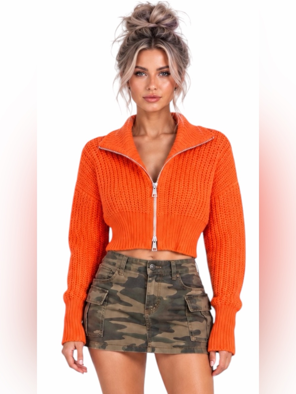 Urban Outfitters – UO Sunny Collared Zip-Up Cardigan – Orange – Sz. S